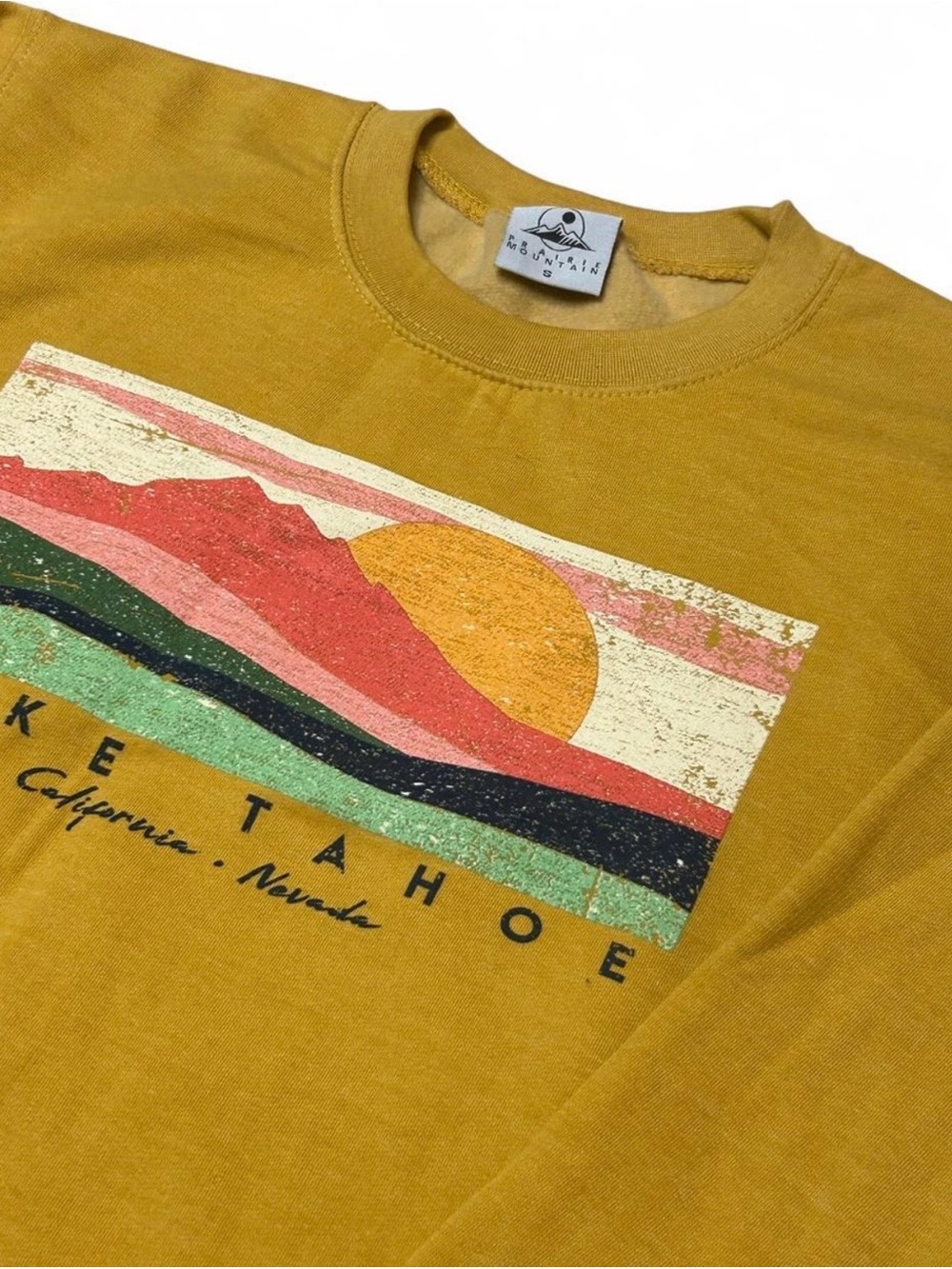 Lake Tahoe Graphic Crewneck Sweater in Mustard - Unbranded